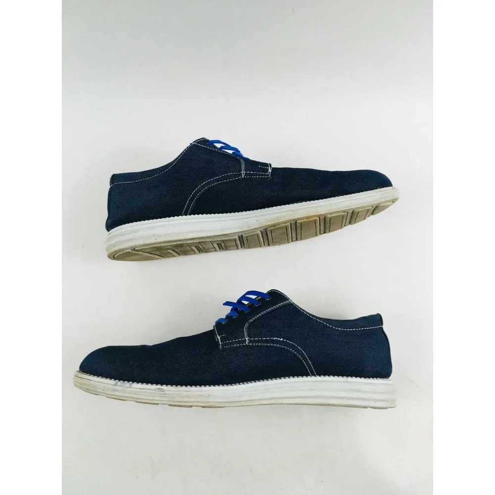 Faranzi Sneaker Men's Size 12‎ Navy Blue Denim Canvas Oxford Boat Shoes Lace Up